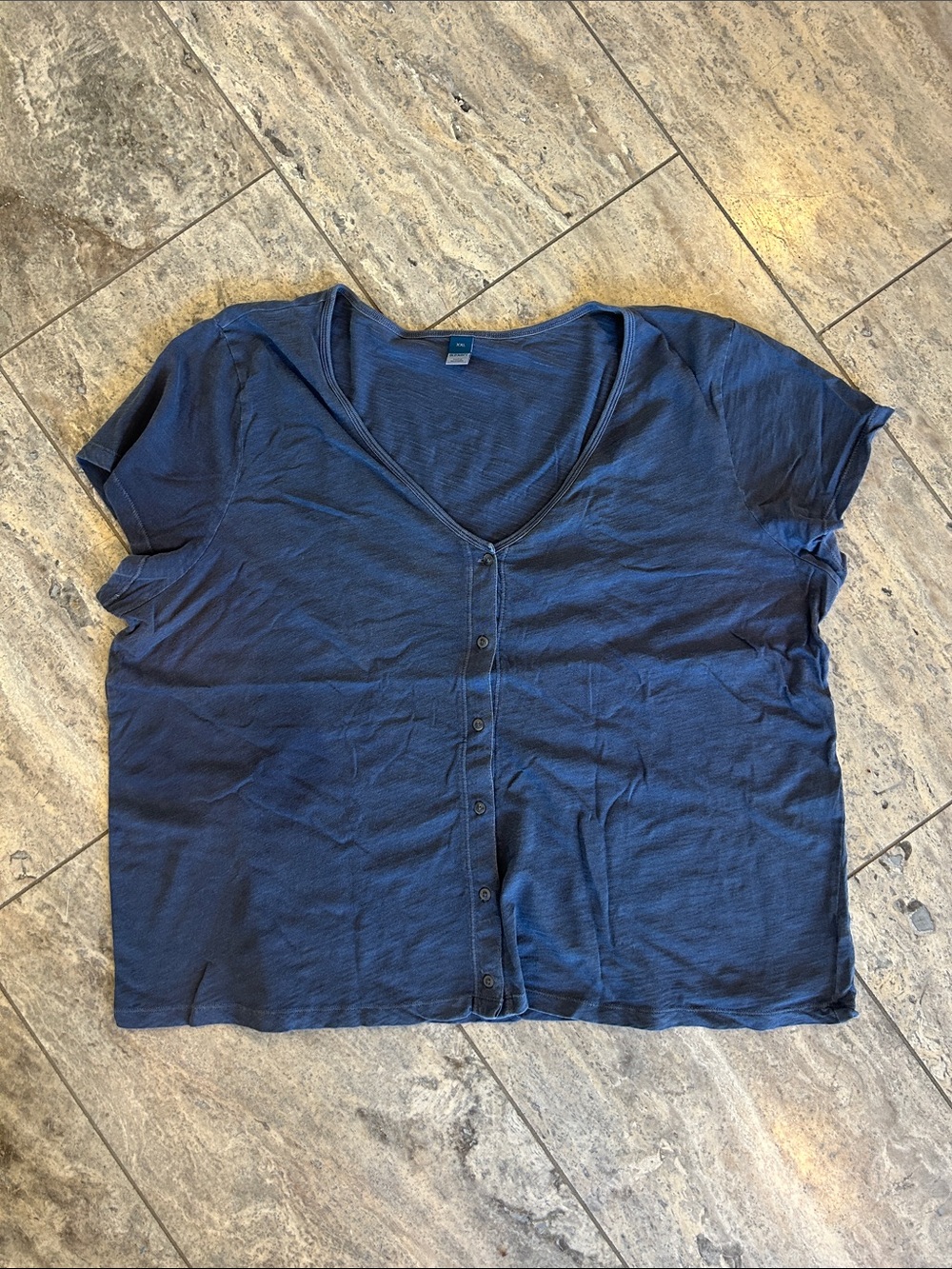 Old Navy Navy Button-Front V-Neck Short Sleeve Top